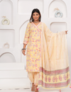 Elegant Floral Yellow Cotton Kurta Set