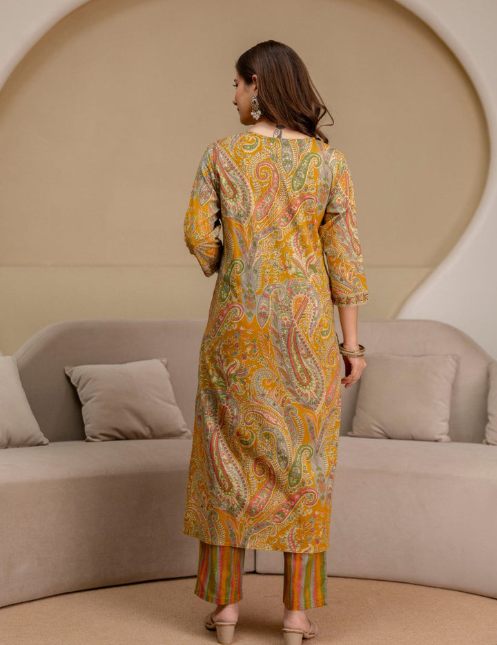 Mustard Yellow Paisley Cotton Suit Set