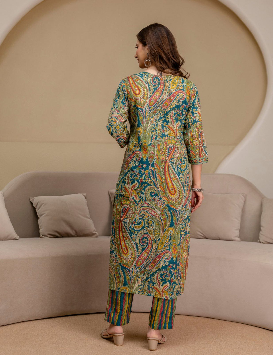 Teal Blue Paisley Cotton Suit Set