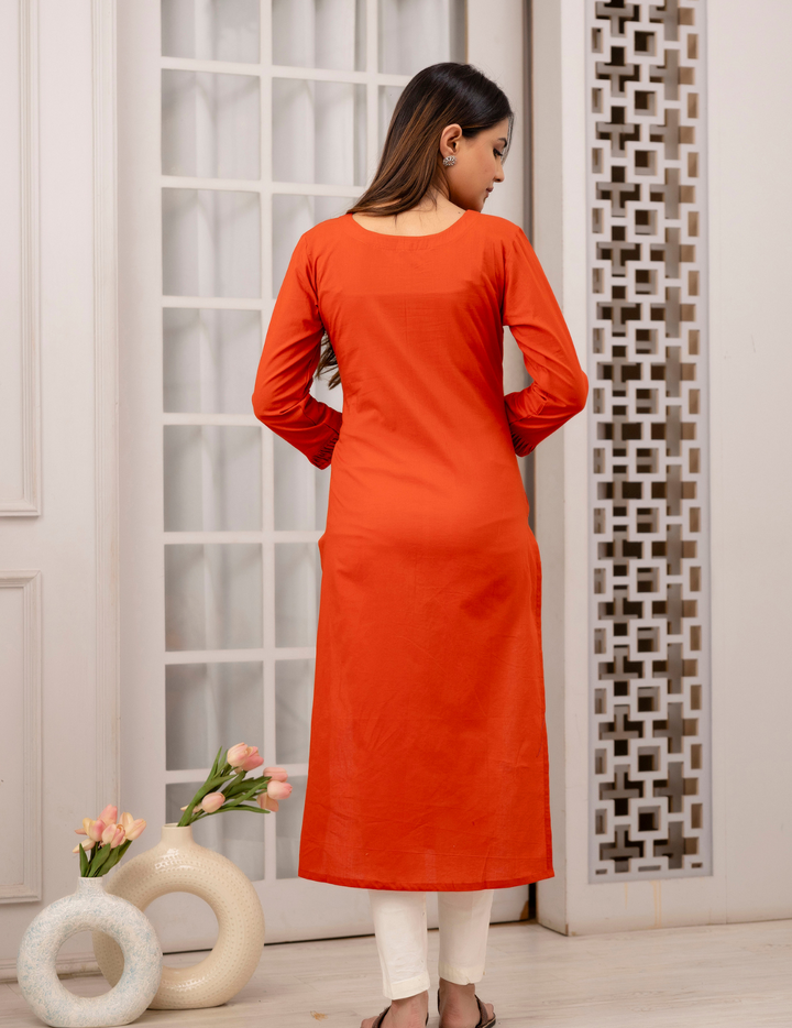 Rust Orange Pure Cotton Kurta