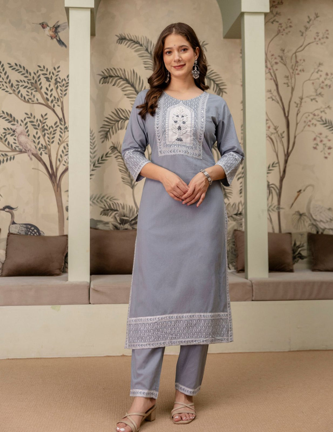 Slate Grey Pure Cotton Suit Set
