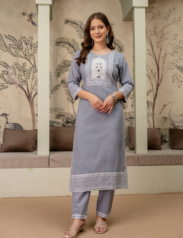 Slate Grey Pure Cotton Suit Set