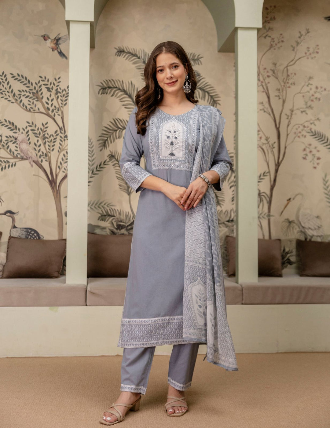 Slate Grey Pure Cotton Suit Set