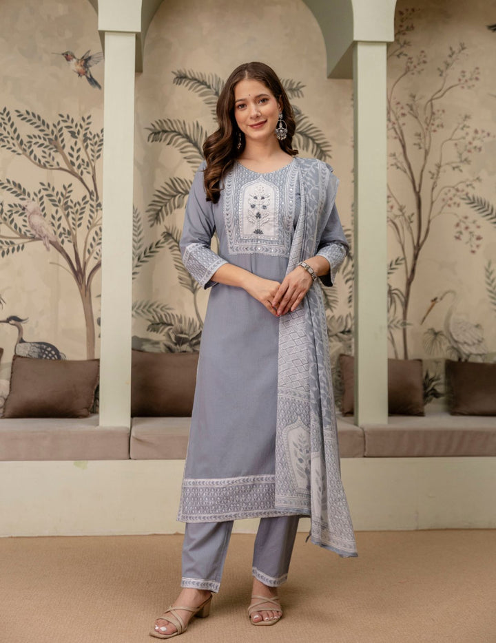 Slate Grey Pure Cotton Suit Set