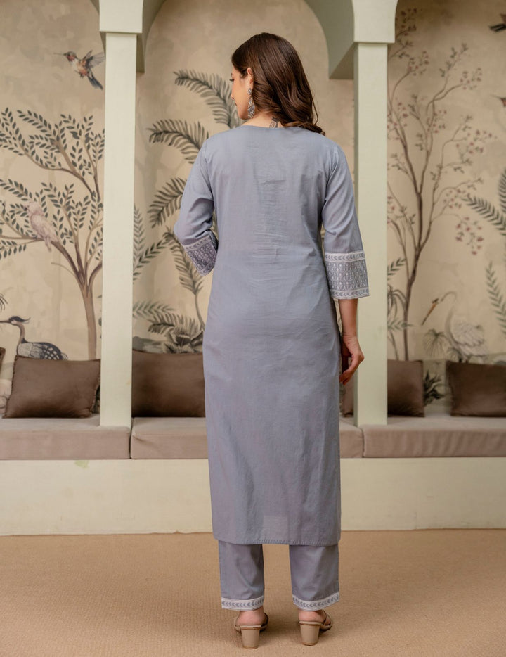 Slate Grey Pure Cotton Suit Set