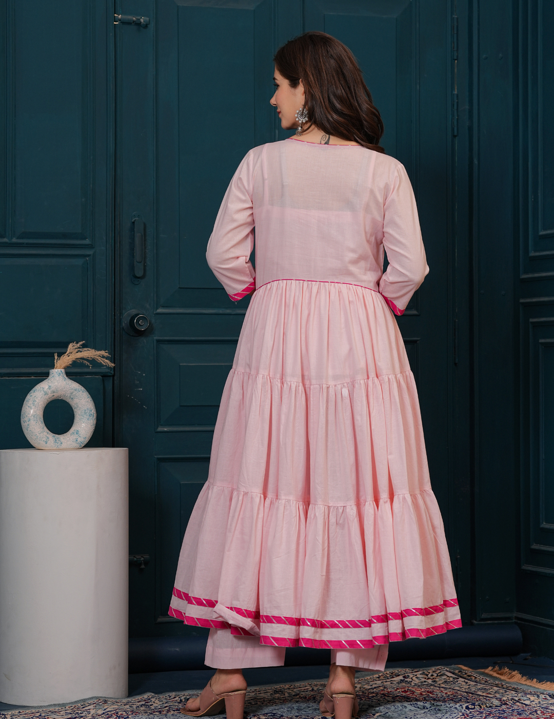 Blush Pink Flared Cotton Dress