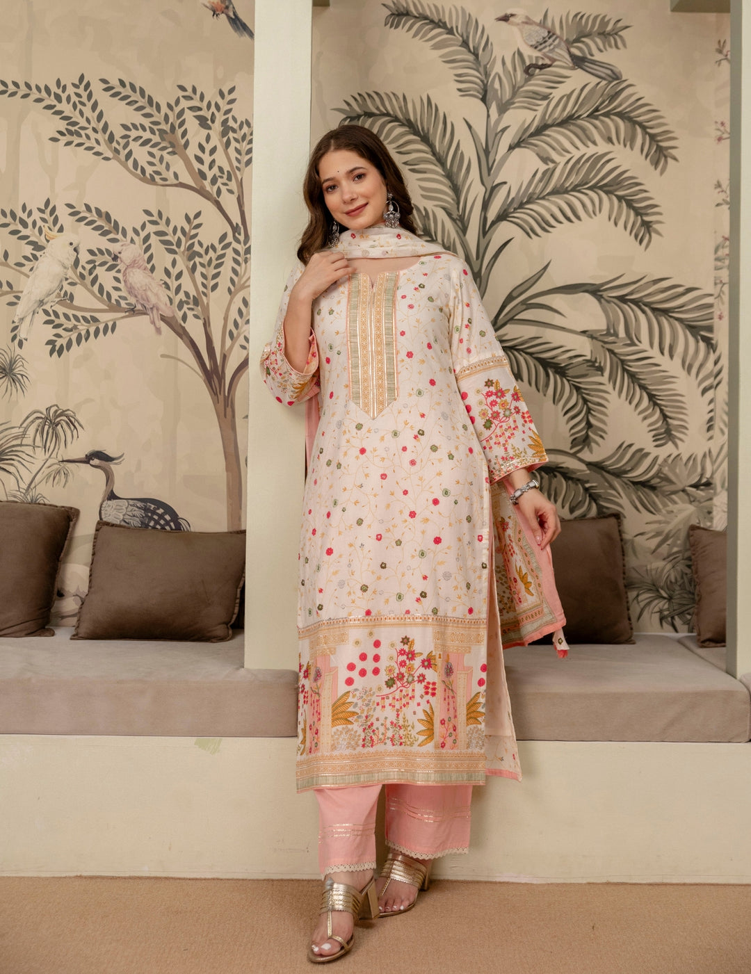 Ivory Floral Cotton Suit Set
