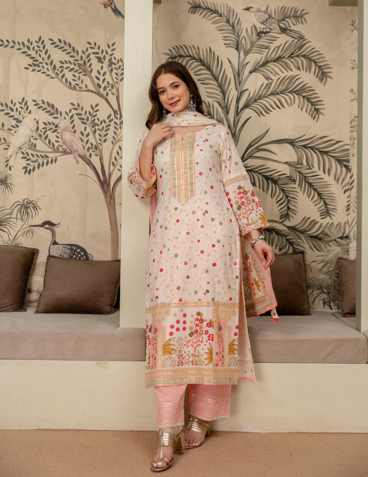 Ivory Floral Cotton Suit Set