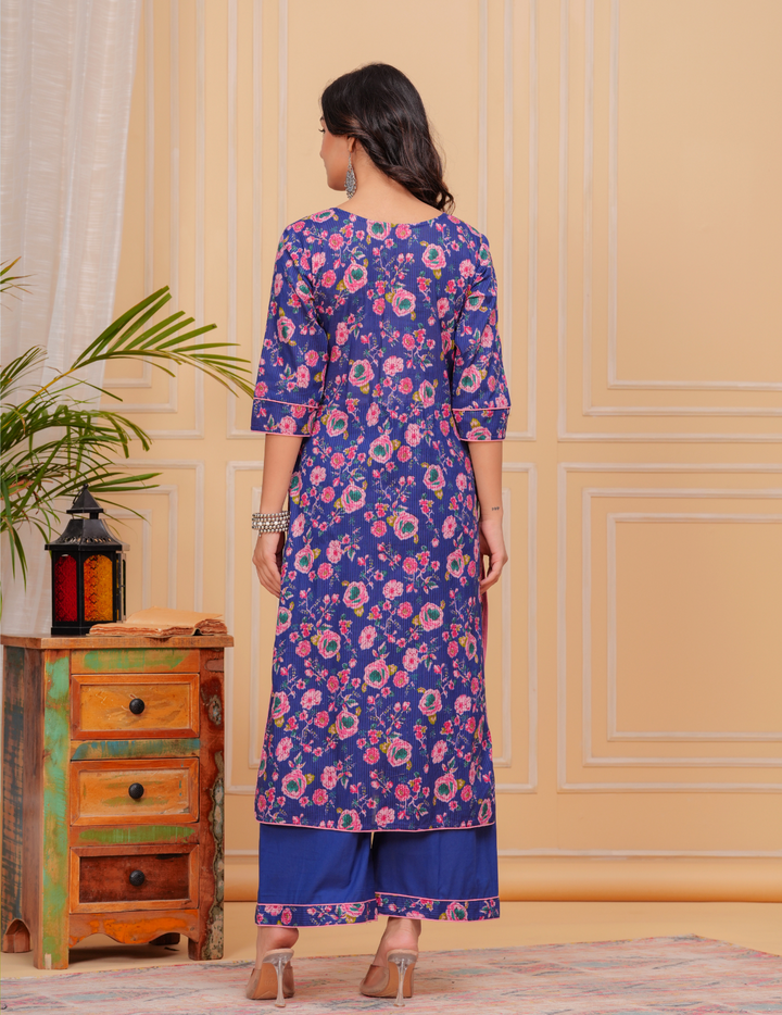 Vibrant Floral Cotton Kurta Sets - Blue