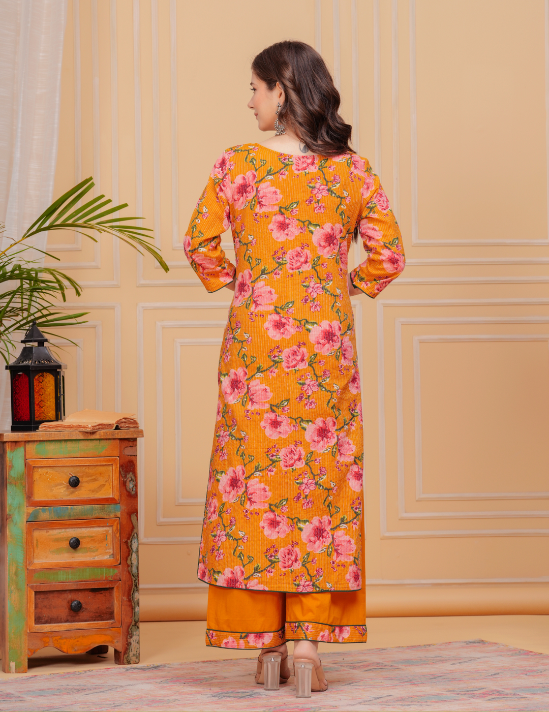 Vibrant Floral Cotton Kurta Sets - Yellow and Blue