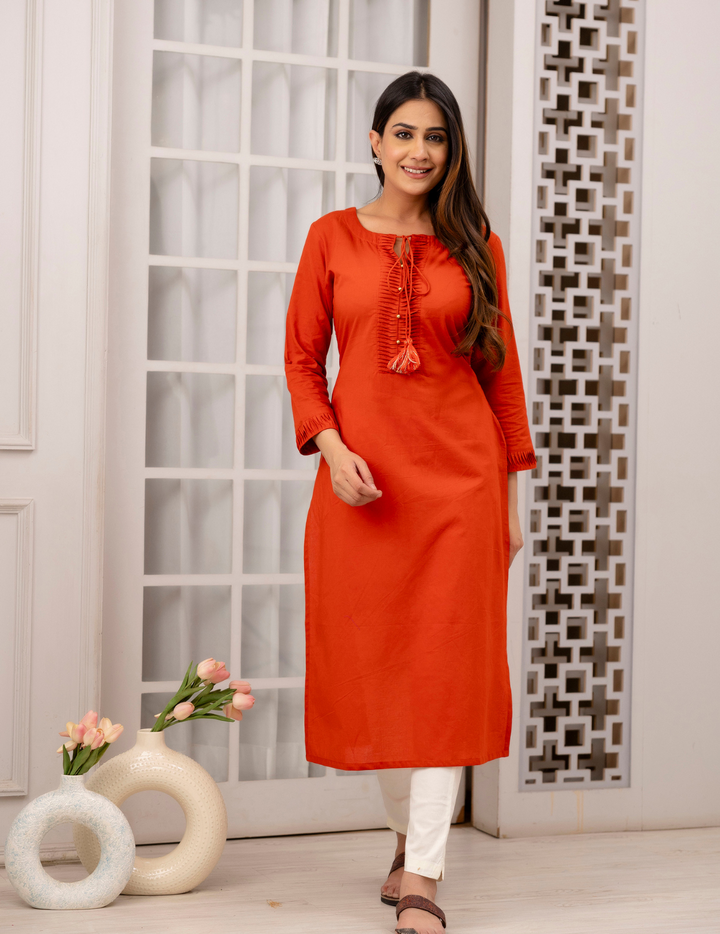 Rust Orange Pure Cotton Kurta