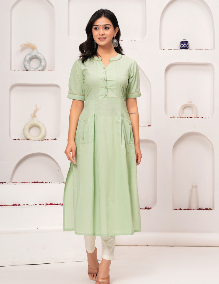 Mint Green Button-Down Kurta