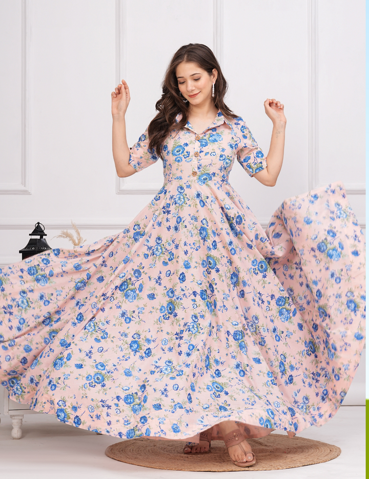 Twirl-Worthy Floral Fantasy Cotton Maxi Dress