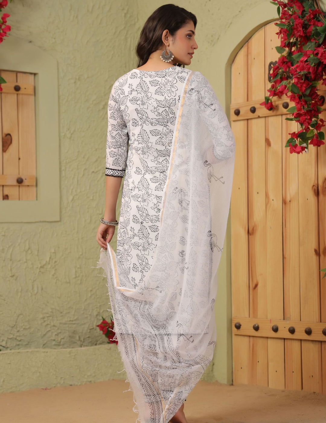 Black White Block Print Cotton Suit Set