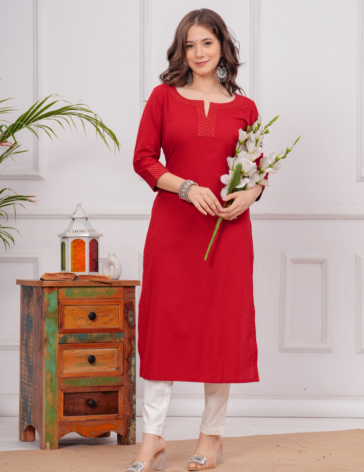 Elegant Red Kurta with Intricate Detailing