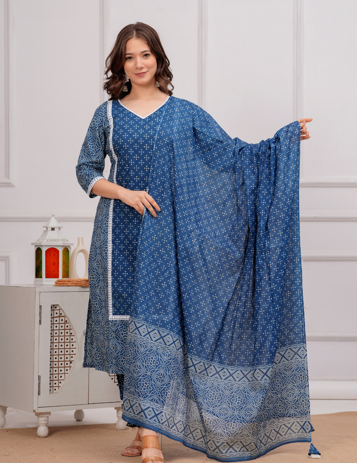 Elegant Blue Cotton Kurta Set