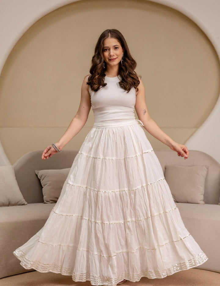White Mul Cotton Tiered Skirt