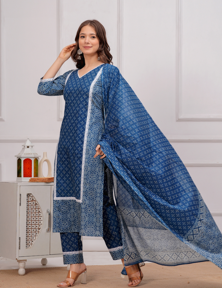 Elegant Blue Cotton Kurta Set