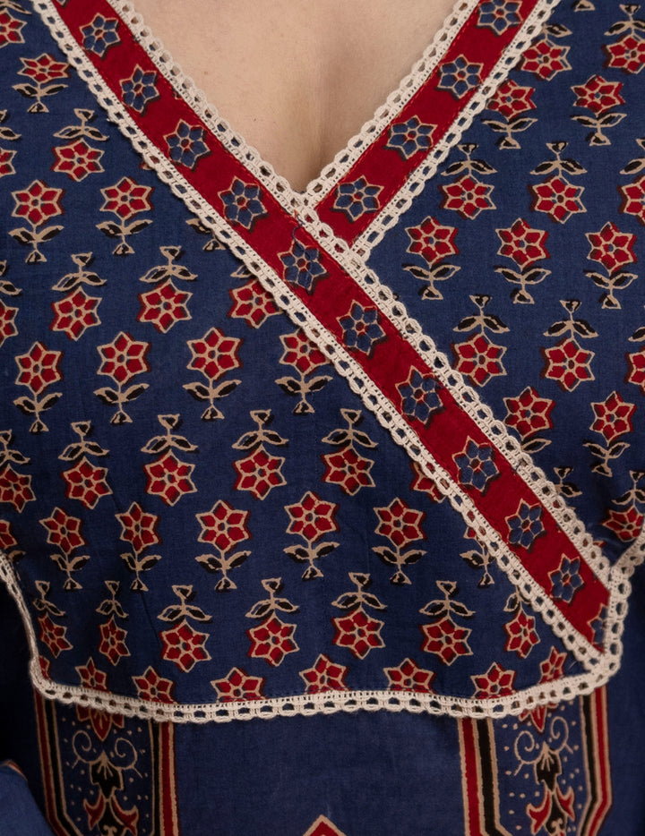 Navy Blue Ajrakh Print Cotton Suit Set