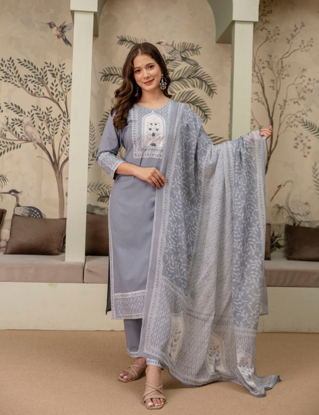 Slate Grey Pure Cotton Suit Set