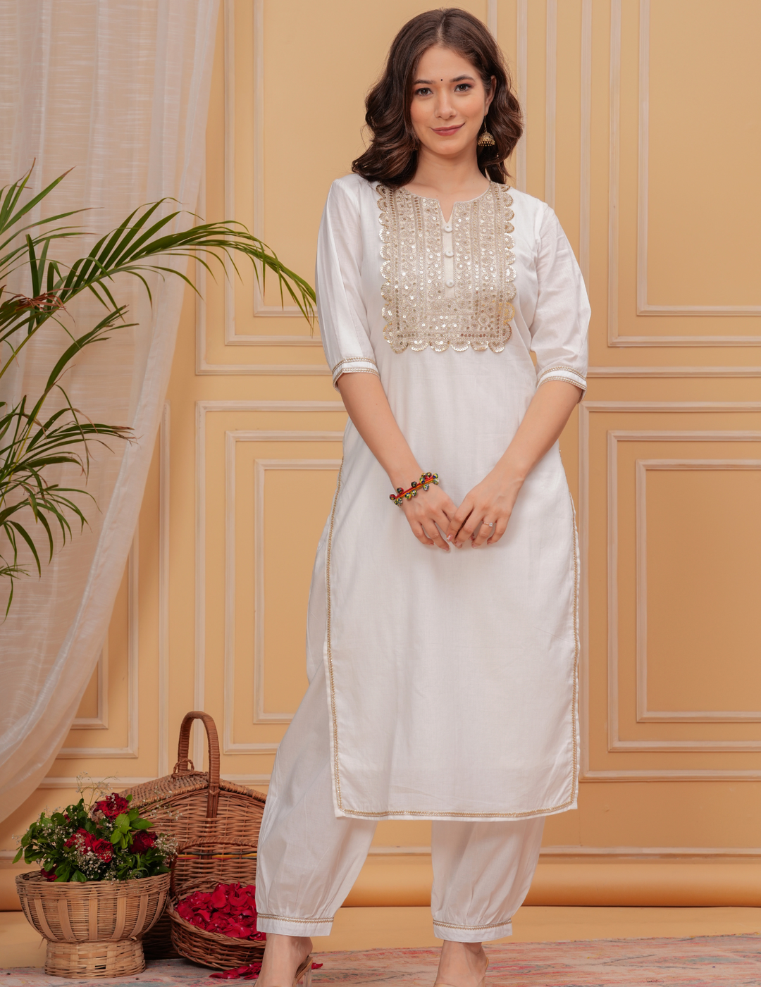 Elegant White Embroidered Kurta Set with Dupatta