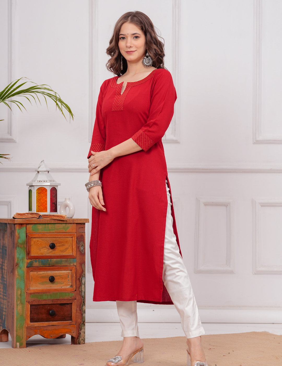 Elegant Red Kurta with Intricate Detailing