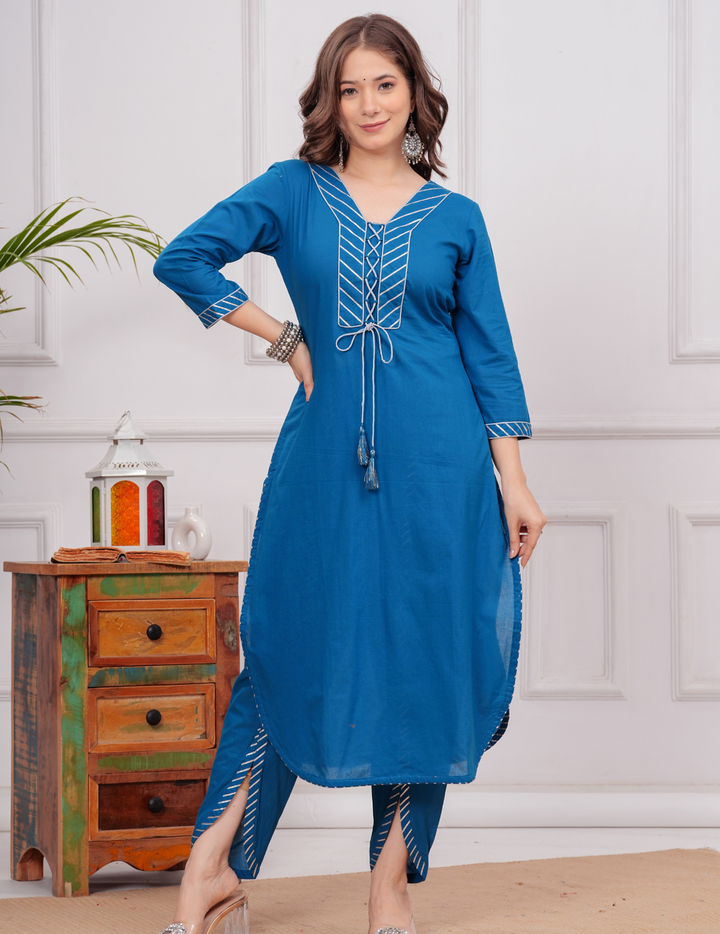 Graceful Blue Embroidered Kurta Set with Dupatta