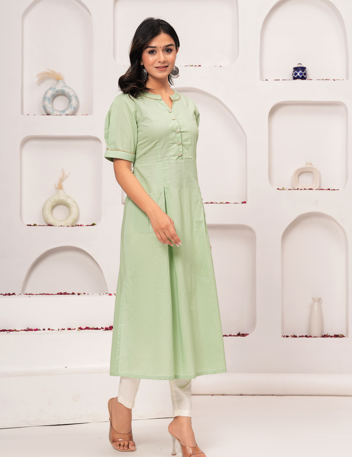 Mint Green Button-Down Kurta