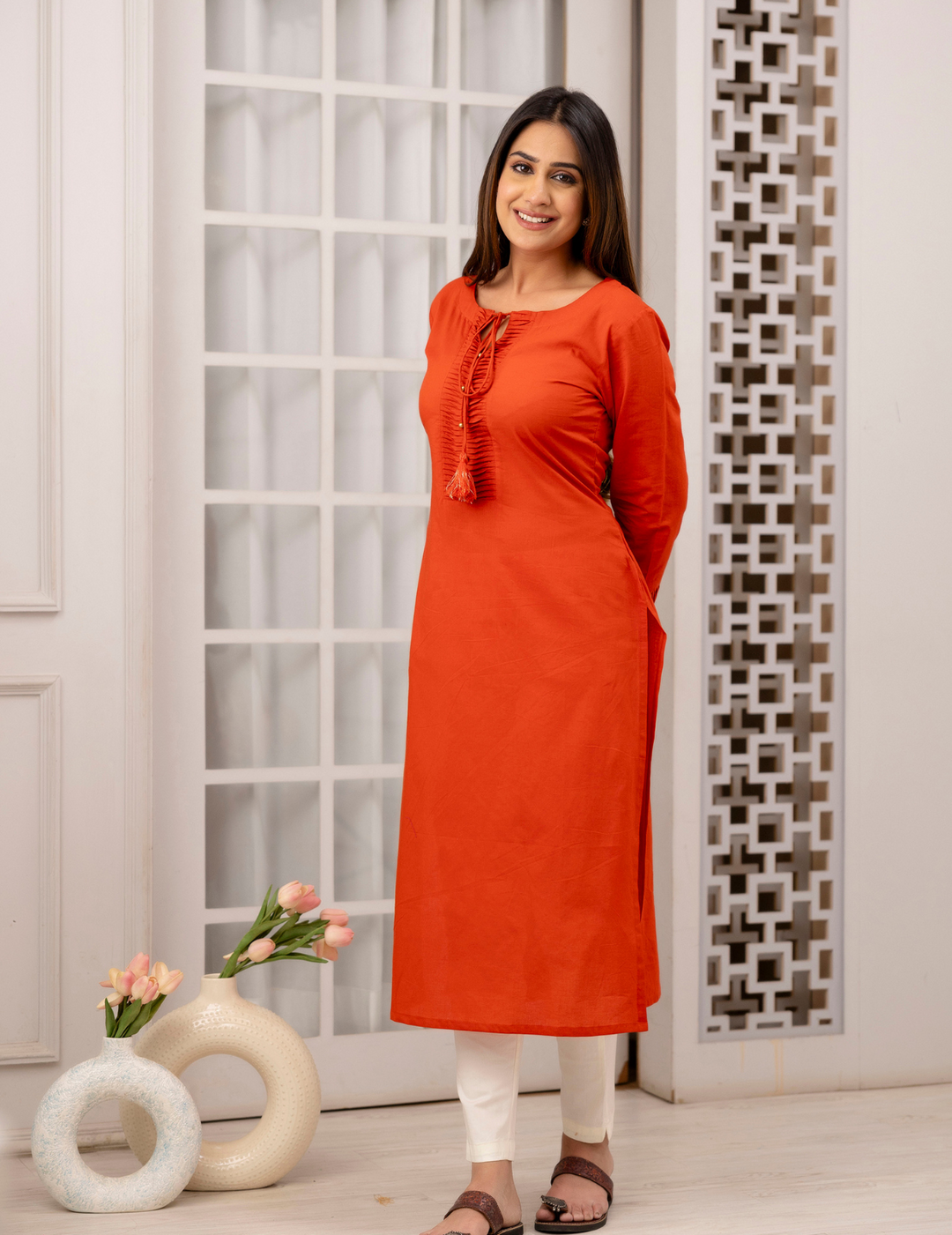 Rust Orange Pure Cotton Kurta