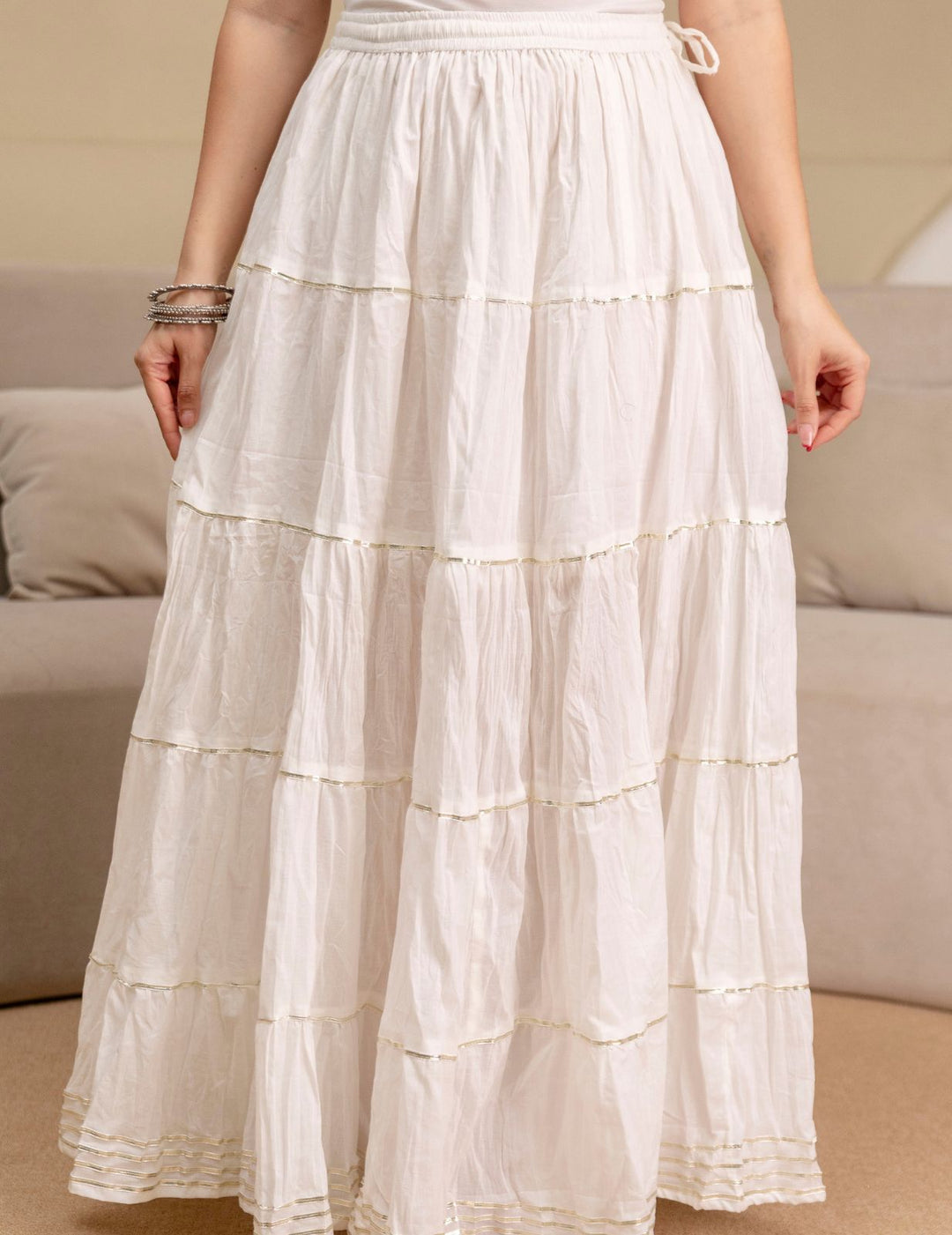 White Mul Cotton Tiered Skirt