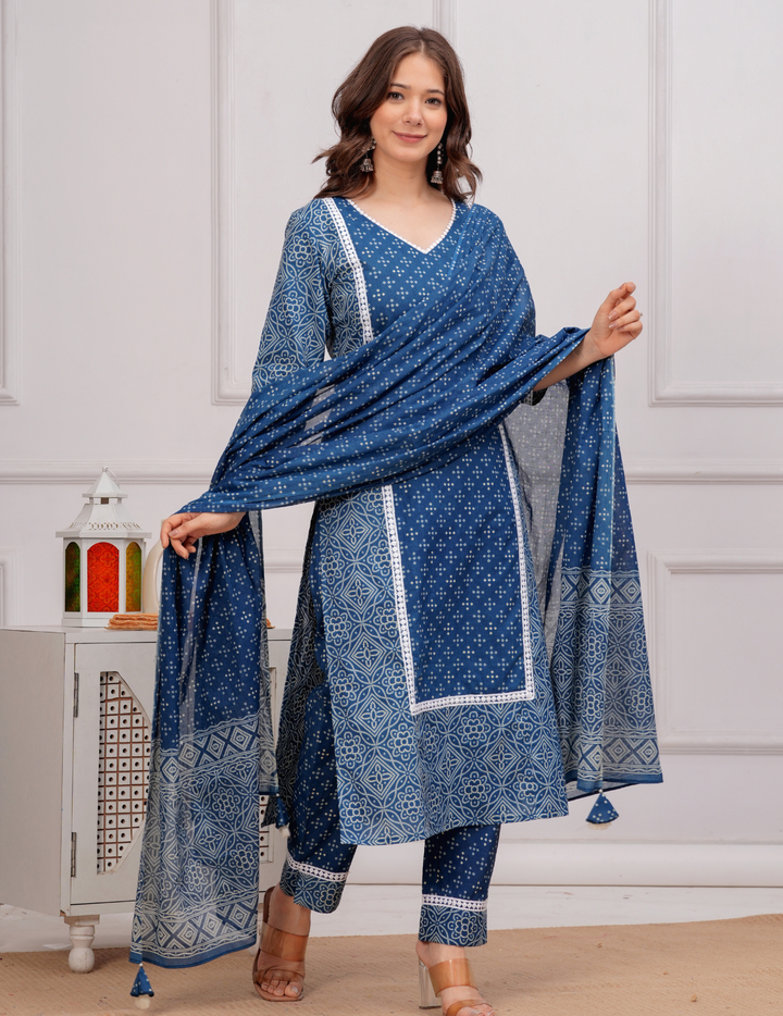 Elegant Blue Cotton Kurta Set