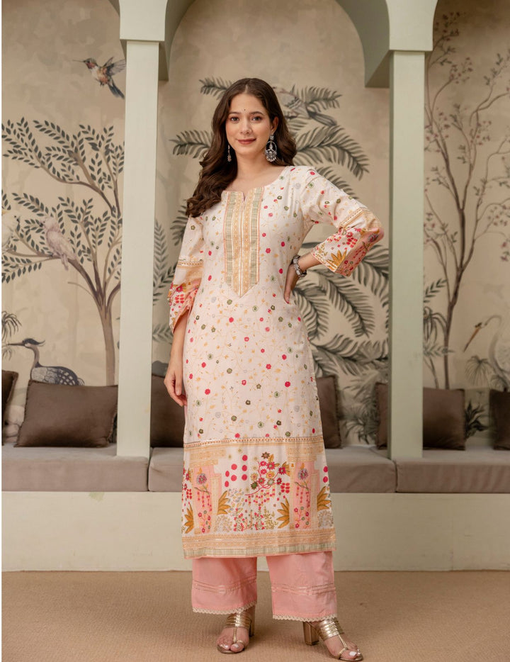 Ivory Floral Cotton Suit Set