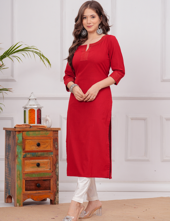 Elegant Red Kurta with Intricate Detailing