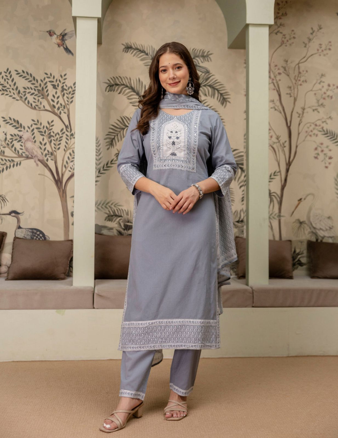 Slate Grey Pure Cotton Suit Set