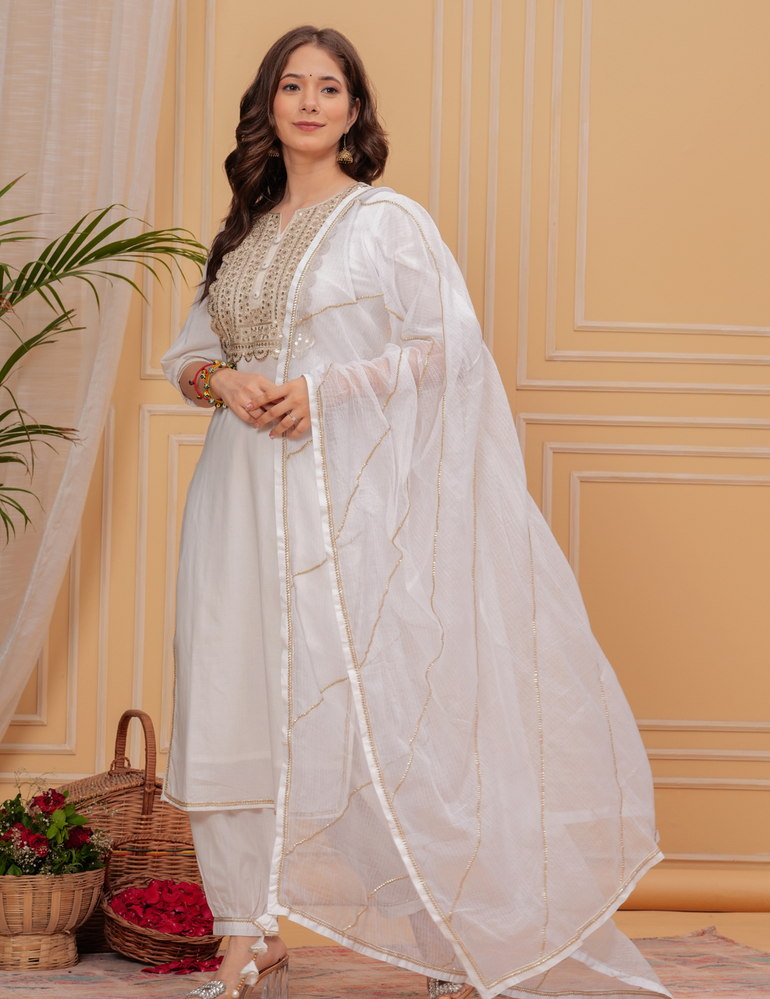 Elegant White Embroidered Kurta Set with Dupatta