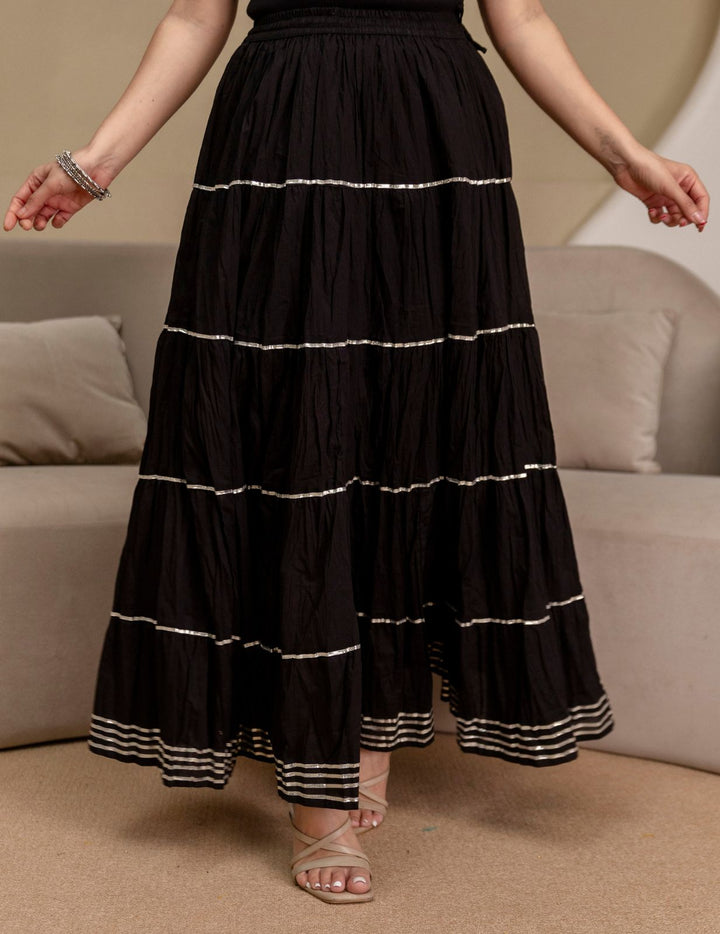 Black Mul Cotton Tiered Skirt