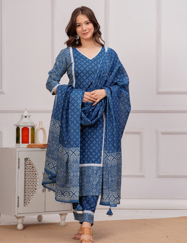 Elegant Blue Cotton Kurta Set