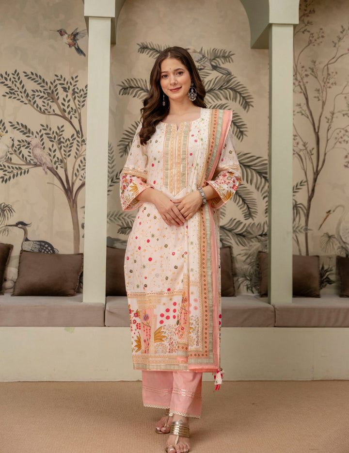 Ivory Floral Cotton Suit Set