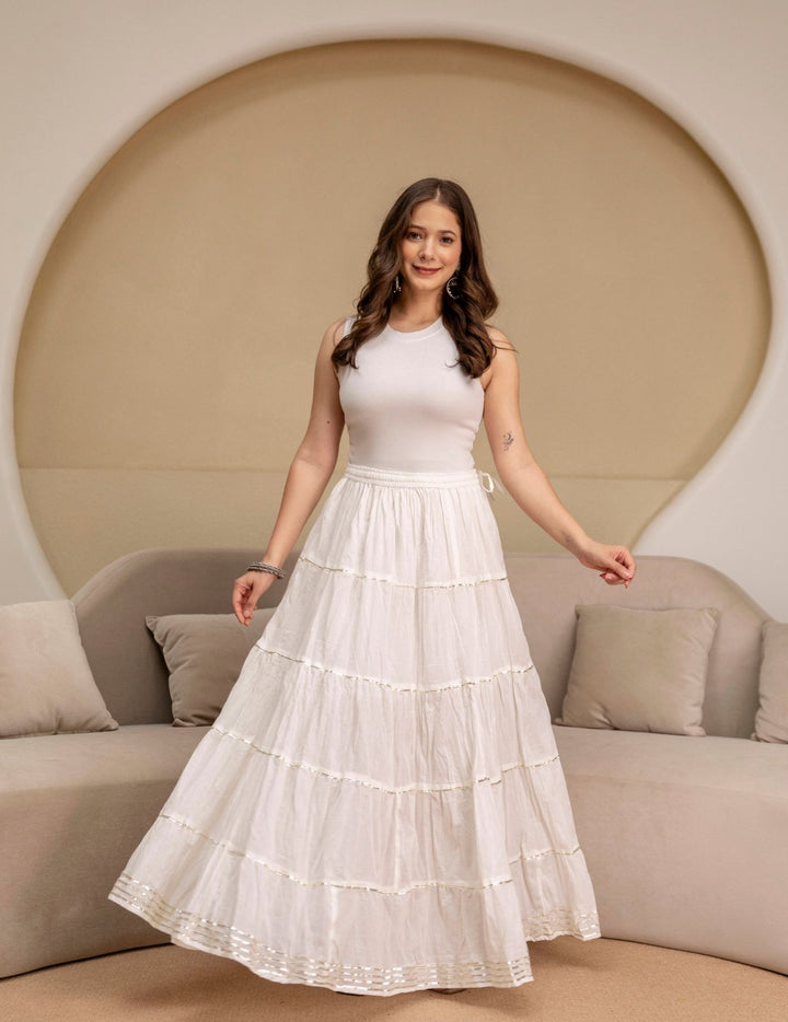 White Mul Cotton Tiered Skirt