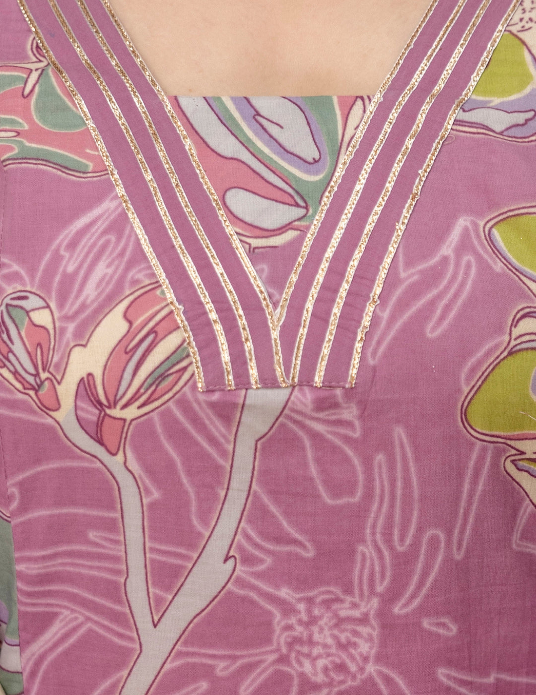 Mauve Floral Cotton Sharara Suit