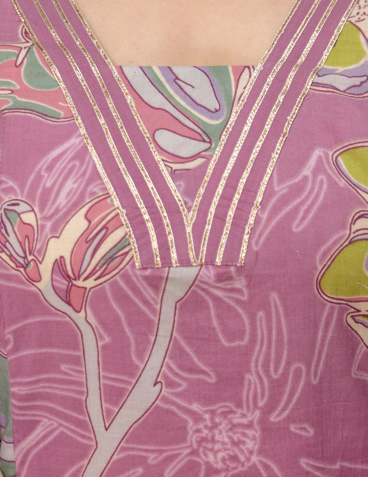 Mauve Floral Cotton Sharara Suit