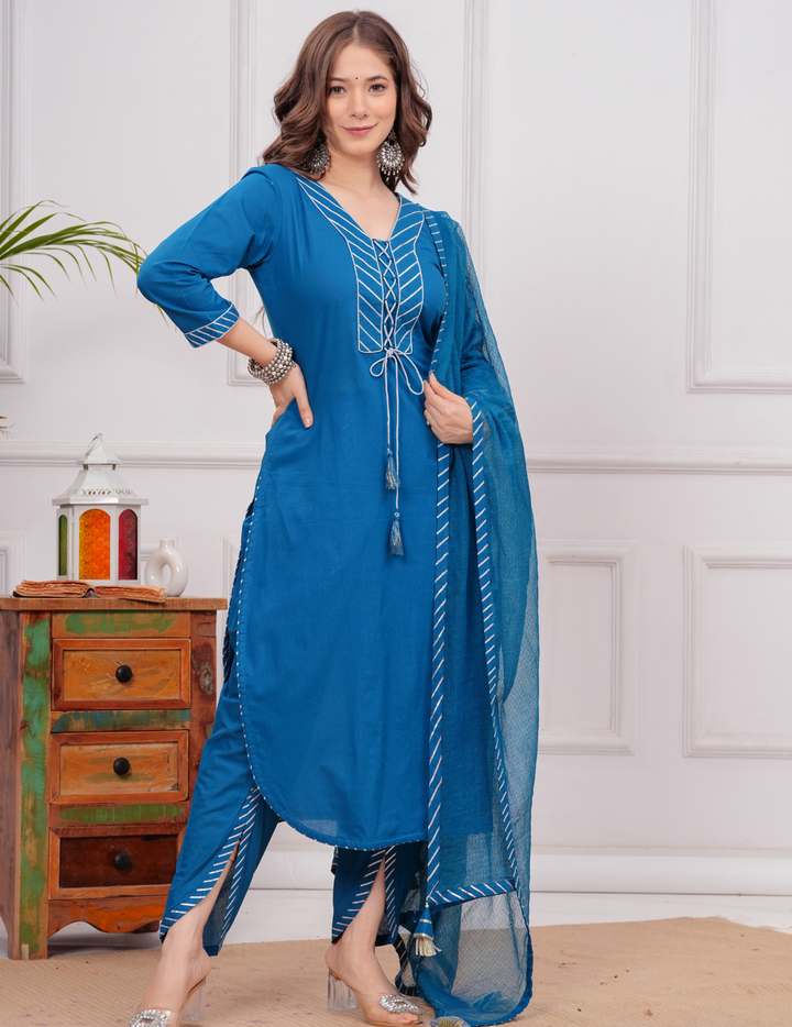 Graceful Blue Embroidered Kurta Set with Dupatta