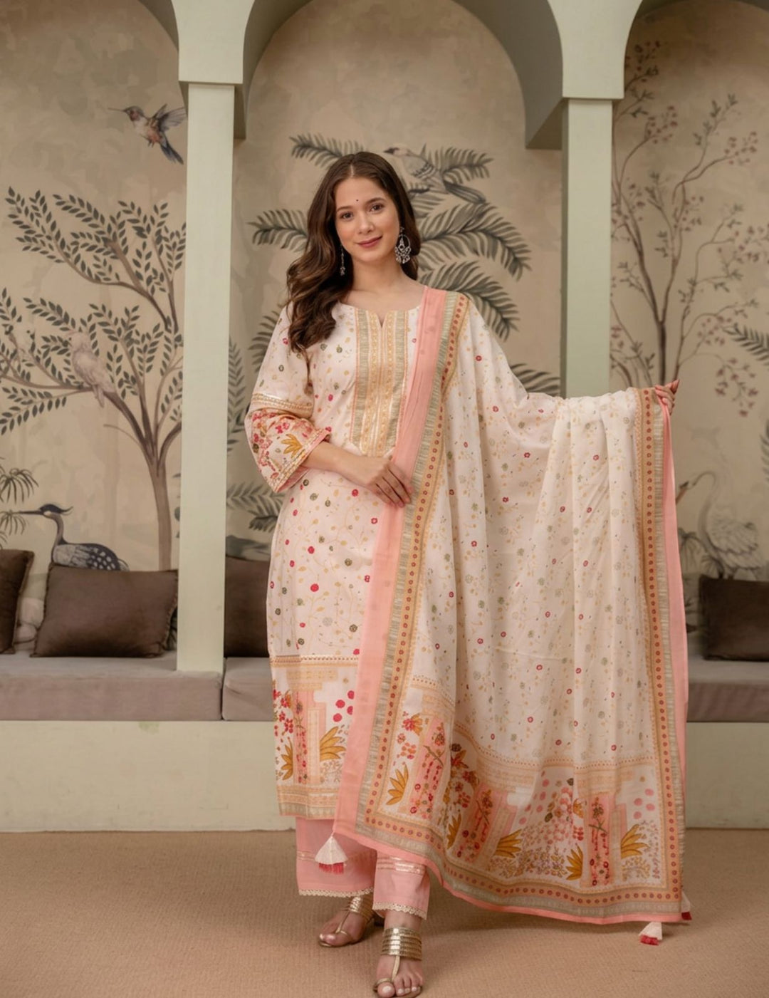 Ivory Floral Cotton Suit Set