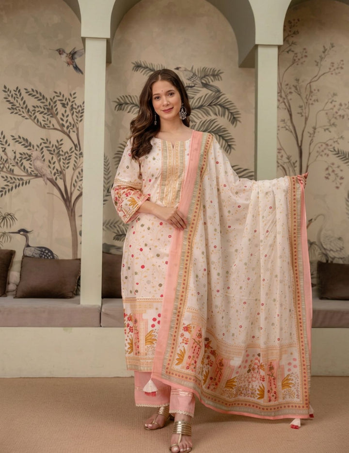 Ivory Floral Cotton Suit Set