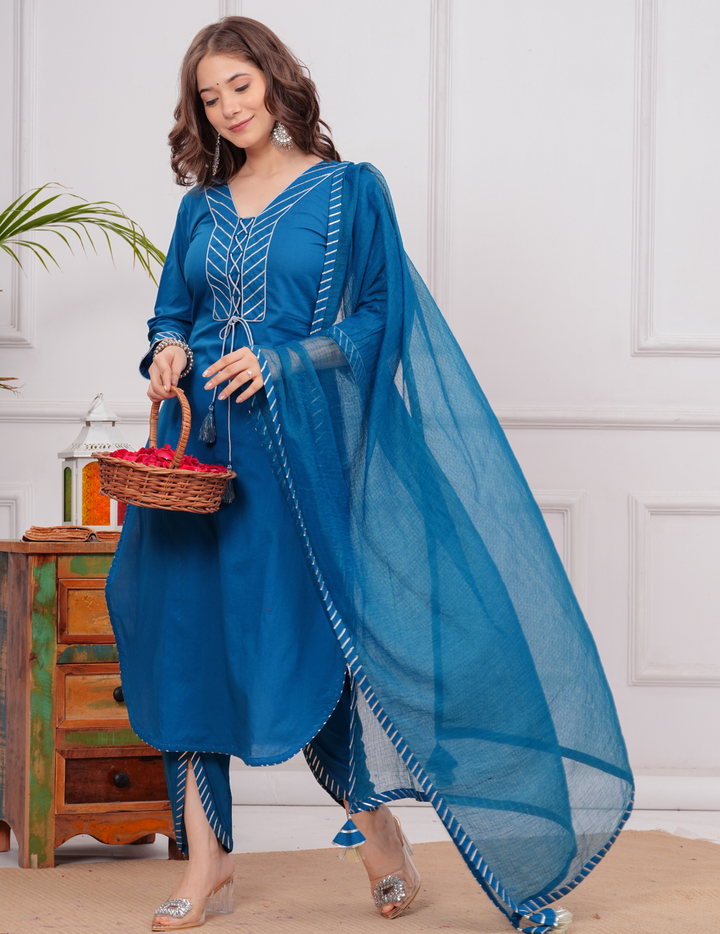 Graceful Blue Embroidered Kurta Set with Dupatta