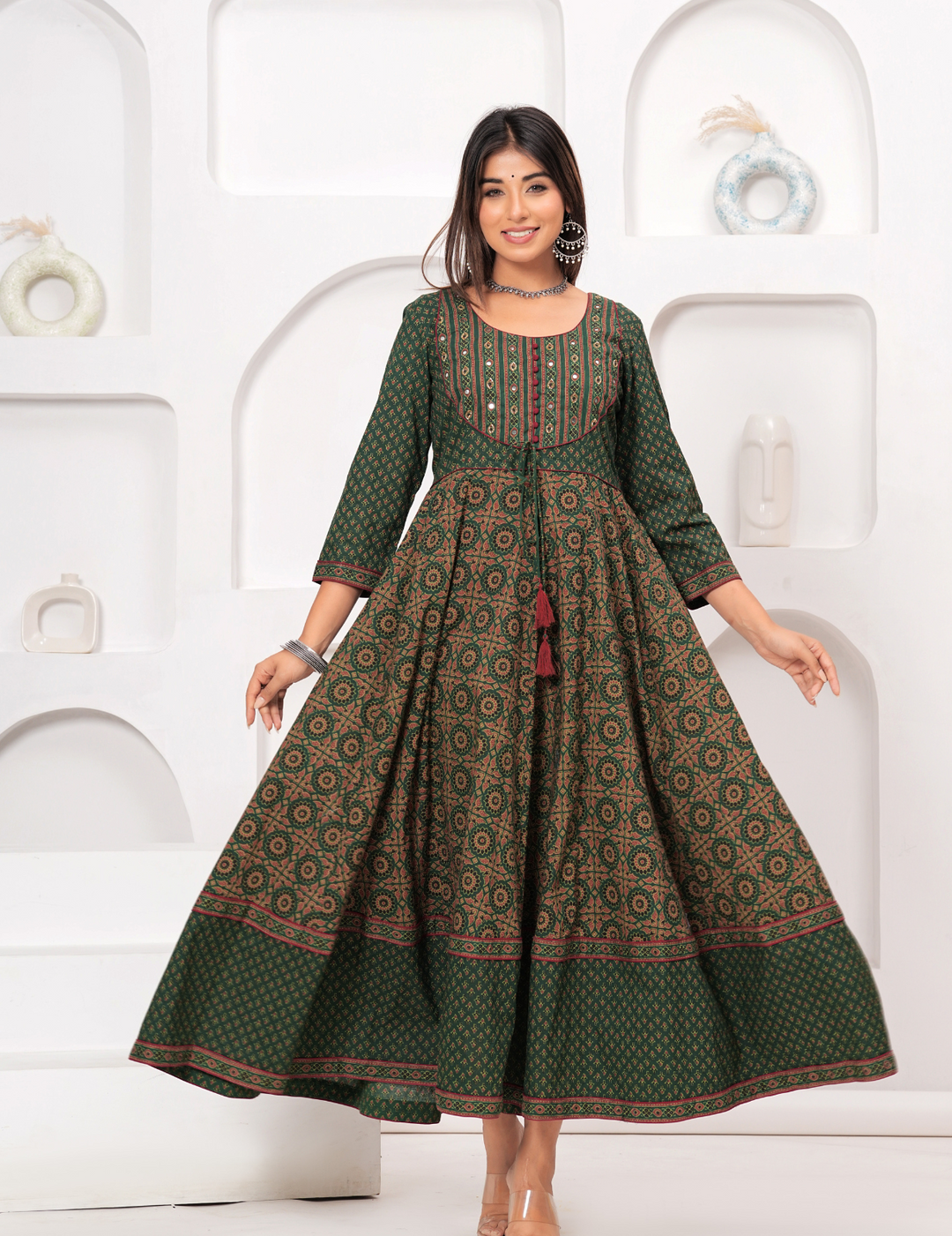 Elegant Green Printed Anarkali Set