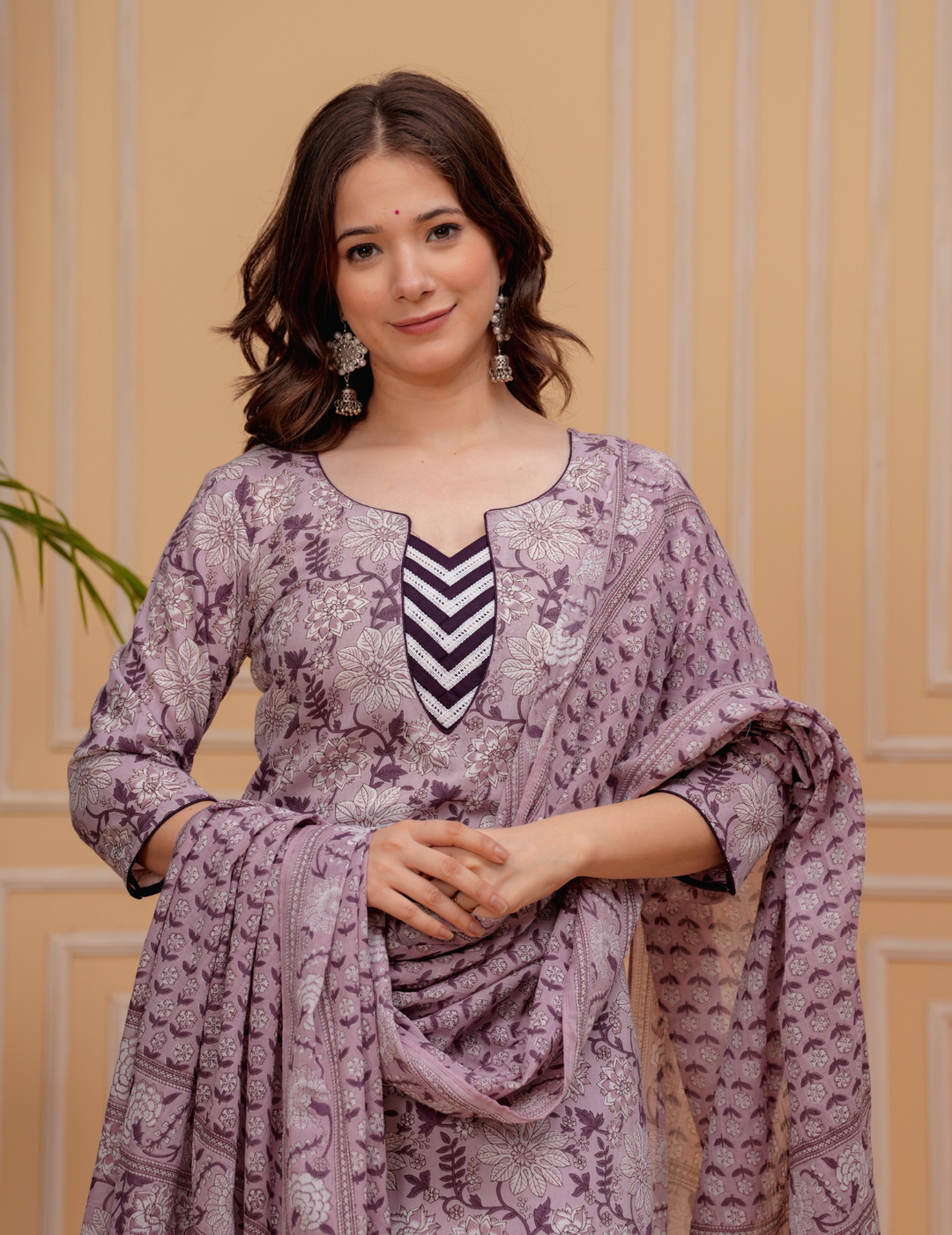 Delicate Lilac Floral Cotton Kurta Set