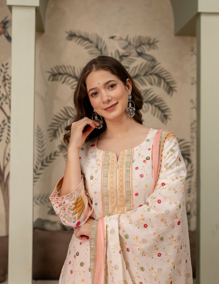 Ivory Floral Cotton Suit Set
