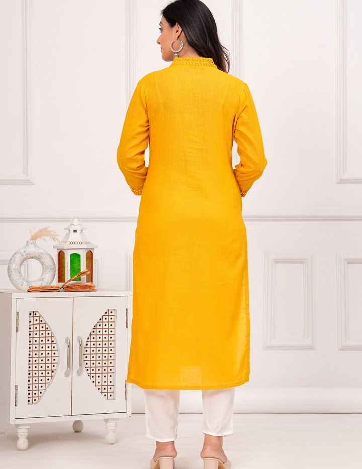 Golden Mustard Embroidered Kurta