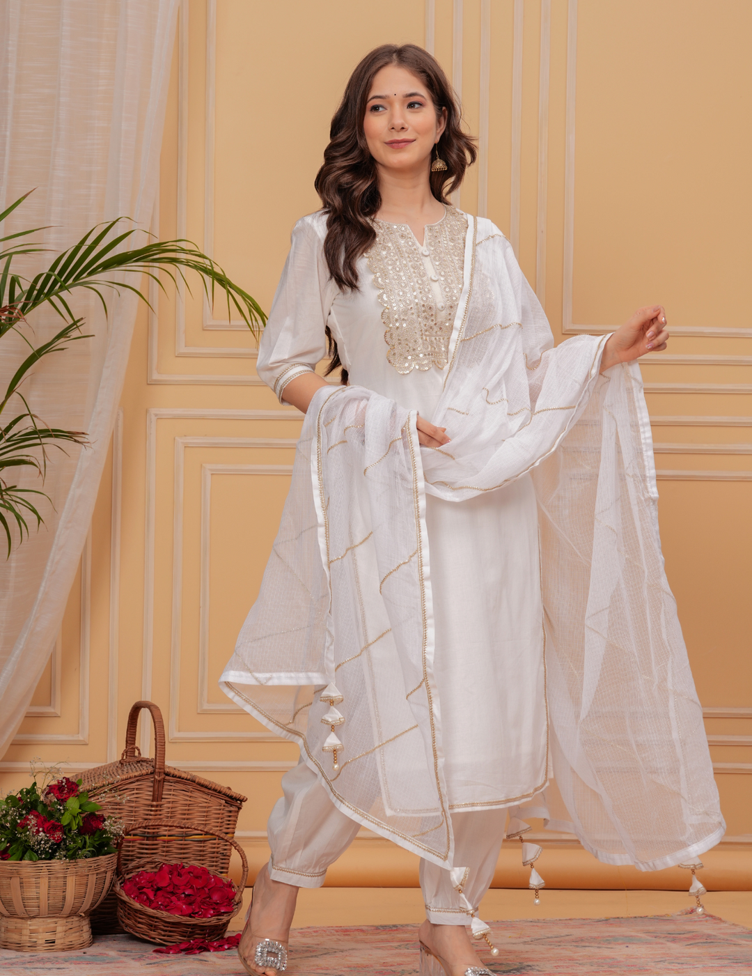 Elegant White Embroidered Kurta Set with Dupatta